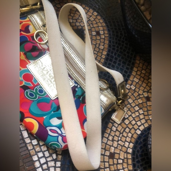 Coach Poppy Daisy Vibrant Colorful Signature “C” Gold Metallic Cross Body Bag - Picture 9 of 14